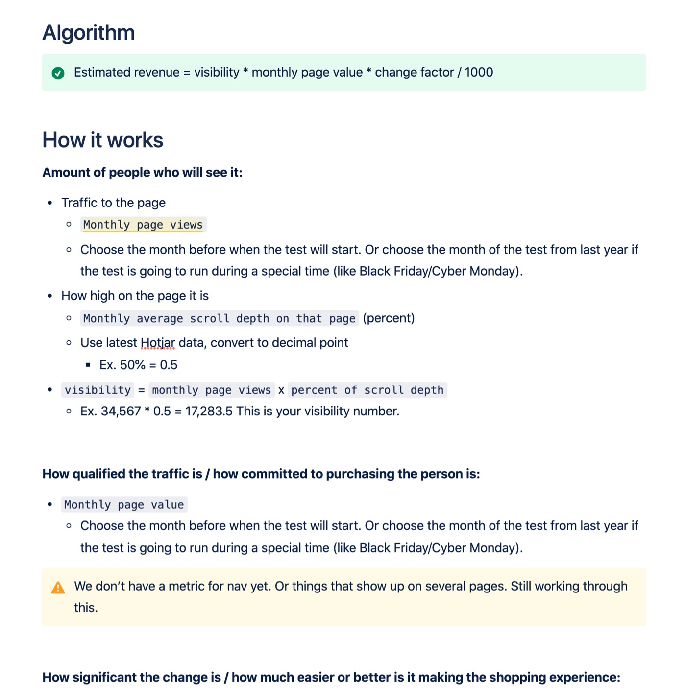 The revenue algorithm that I created documented in a Confluence article