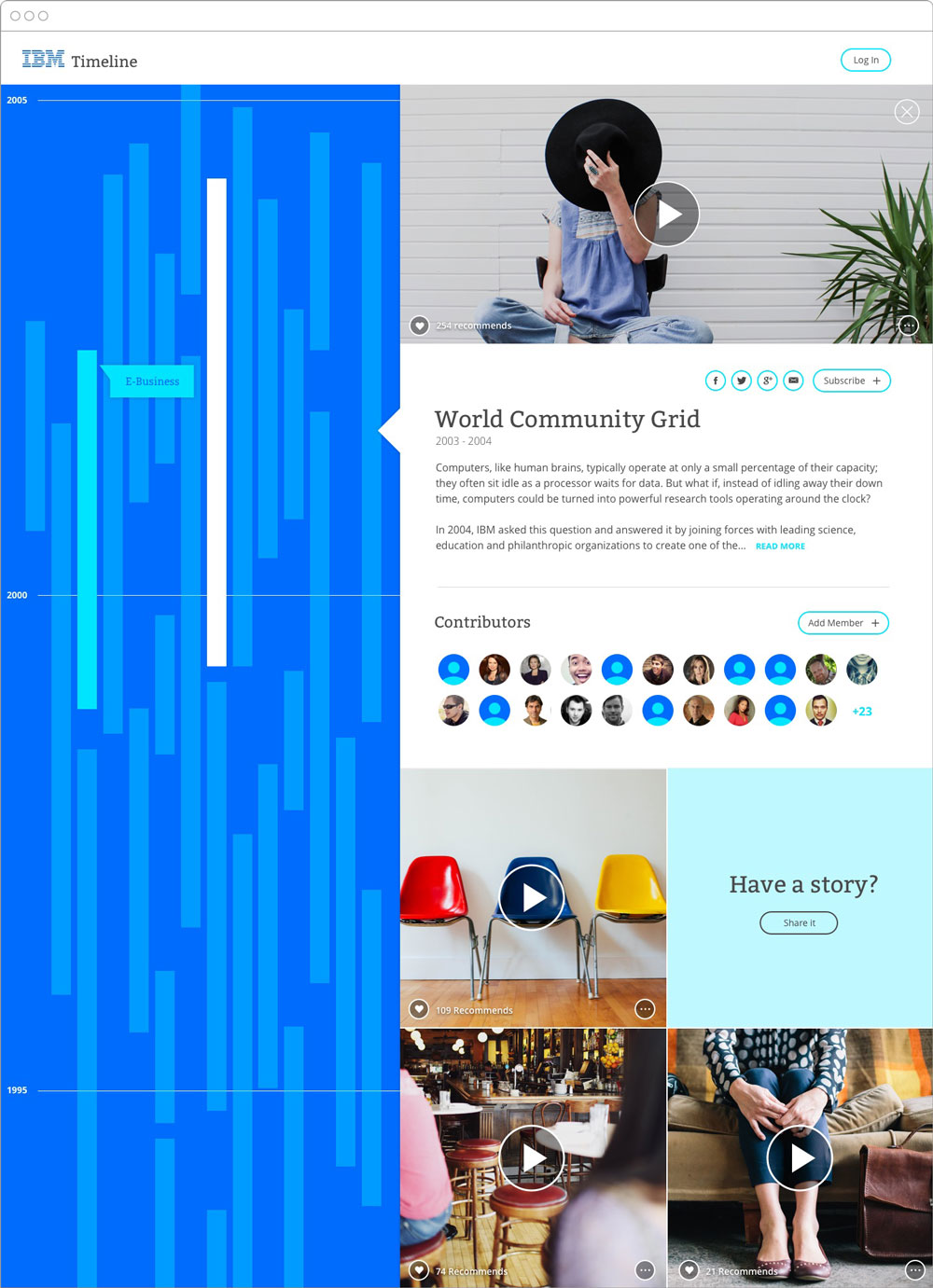 A comp of a project page in the interactive timeline.