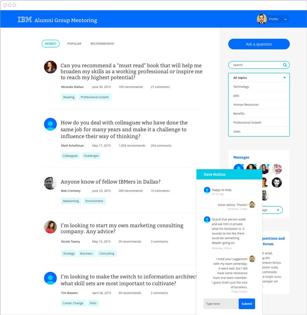 A comp of the main discussions page. It shows a list of all the discussions and some preliminary data.