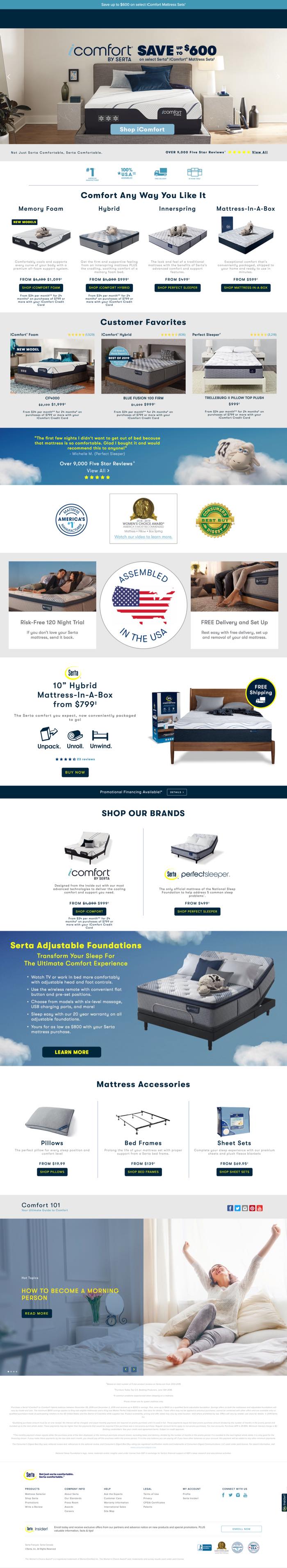 The old serta.com homepage