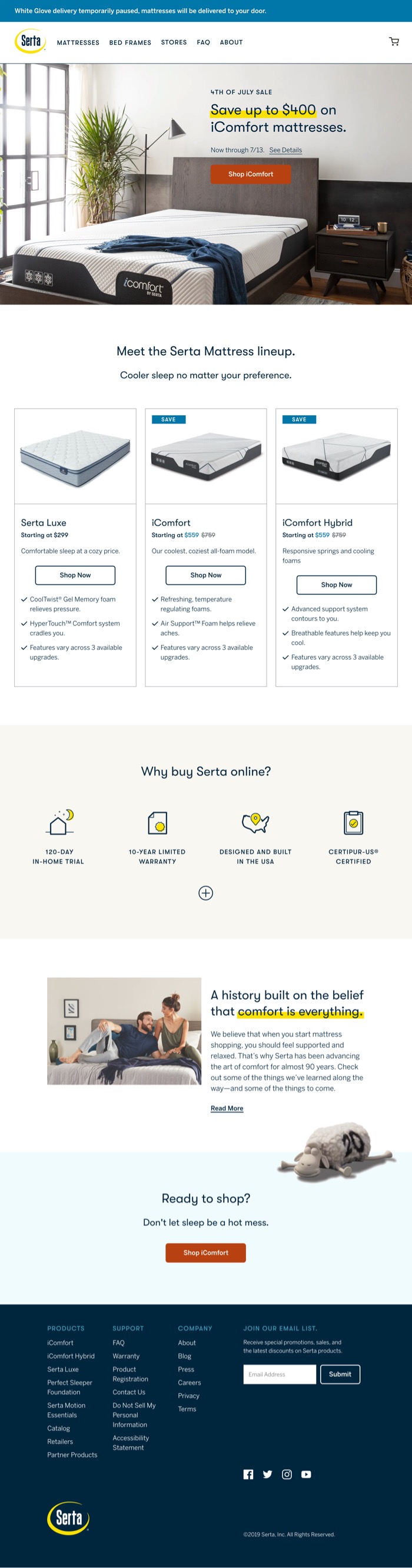 The new serta.com homepage after the redesign