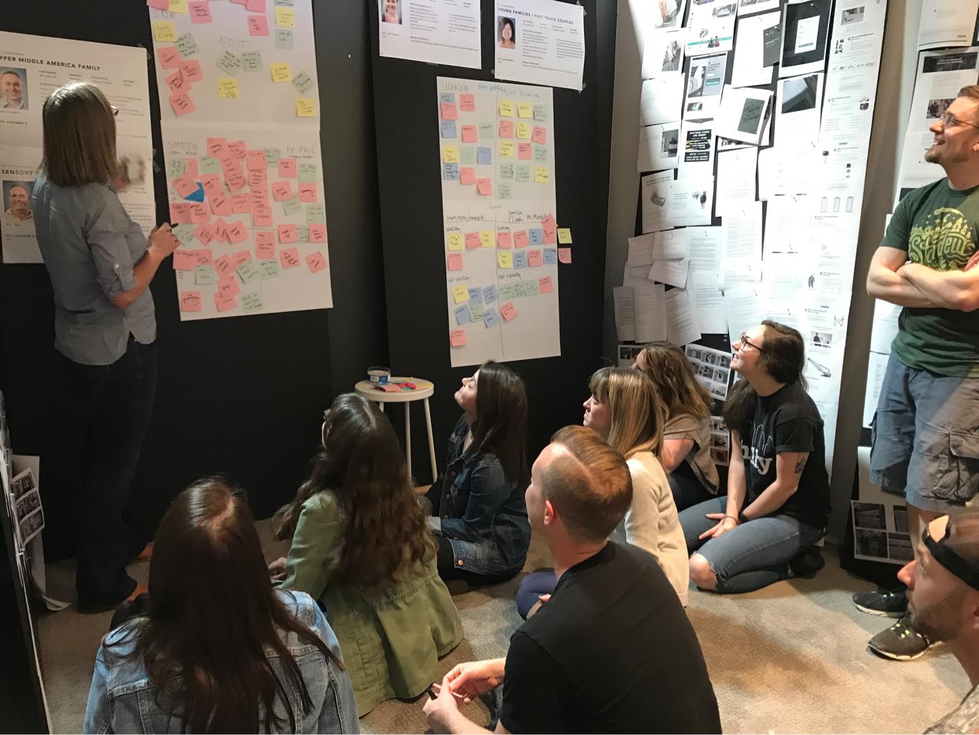 A teammate explains the sticky notes that she's added around tech debt.