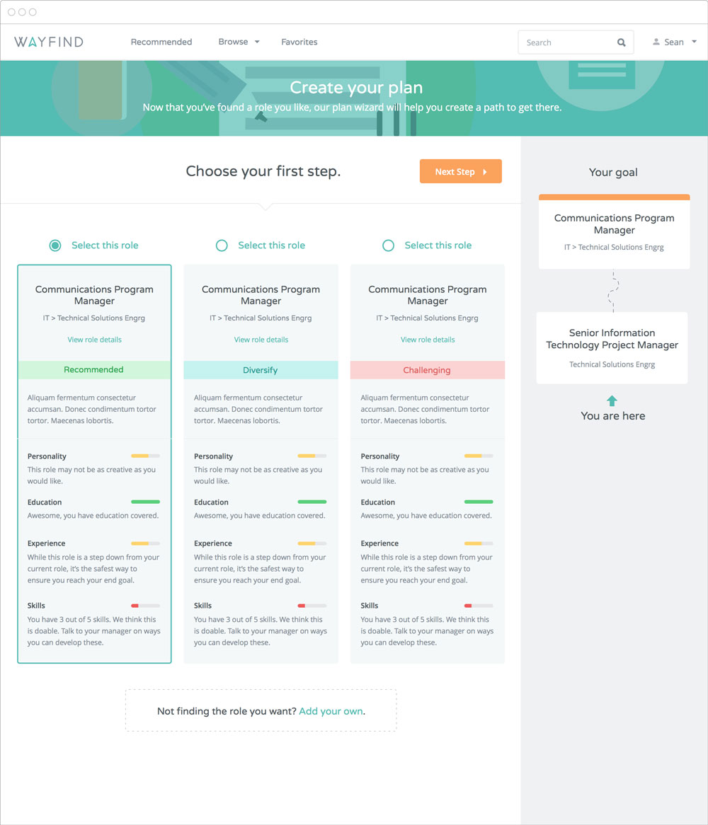 A comp of the career-pathing part of the app